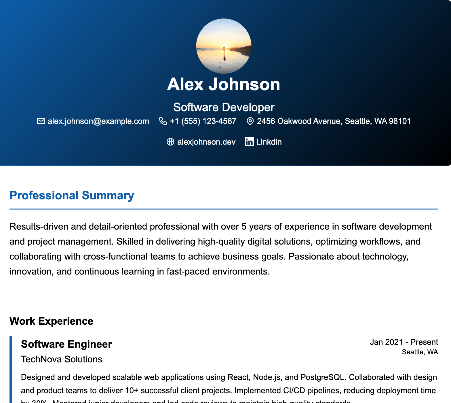 Modern template preview